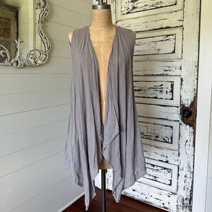 100% Linen Gray Sleeveless Drape Cardigan